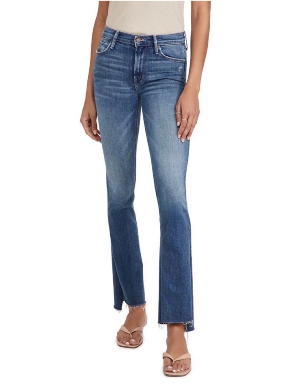 MOTHER runaway step fray leaps and bounds kick flare denim raw hem size 29
